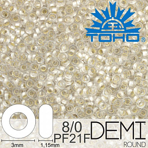 Korálky TOHO Demi Round 8/0. Barva PF21F PermaFinish - Silver-Lined Frosted Crystal. Balení 5g