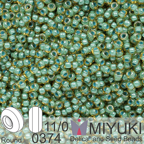 Korálky Miyuki Round 11/0. Barva 0374 Turquoise Lined Light Topaz Luster. Balení 5g.