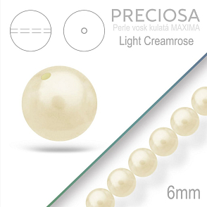 PRECIOSA Voskované Perle barva LIGHT CREAMROSE 98994 velikost 6mm. Balení návlek 21Ks.