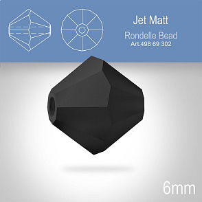 PRECIOSA Bicone MC BEAD (sluníčko) velikost 6mm. Barva JET Matt. Balení 21ks .