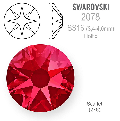 Swarovski 2078 Xirius Rose HOT-FIX velikost SS16 barva Scarlet.