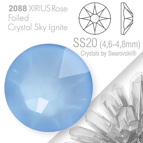 SWAROVSKI  XIRIUS Rose 2088 Foiled. Barva Crystal Sky Ignite velikost SS20 (4,6-4,8mm). Balení 15Ks.