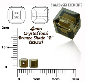 SWAROVSKI CUBE Beads 5601 barva CRYSTAL  BRONZE SHADE B velikost 4mm.