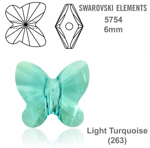 SWAROVSKI KORÁLKY Butterfly Bead barva LIGHT TURQUOISE velikost 6mm. Balení 4Ks.