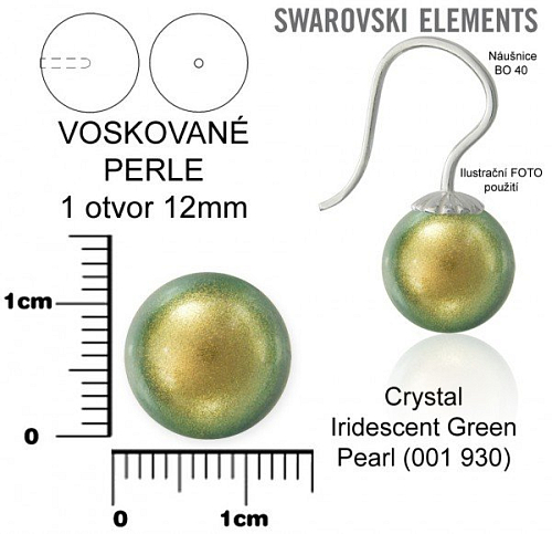 SWAROVSKI 5818 Voskované Perle 1otvor barva CRYSTAL IRIDESCENT GREEN PEARL velikost 12mm. 