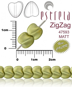 VOSKOVANÉ korále tvar ZigZag. Velikost 6x9mm. Barva 47593 MATT (matná zelená khaki). Balení 14ks na návleku