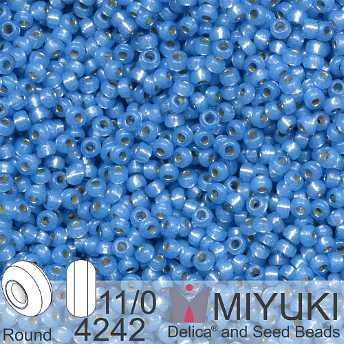 Korálky Miyuki Round 11/0. Barva 4242 Duracoat Silverlined Dyed Aqua. Balení 5g.