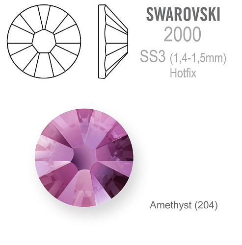 SWAROVSKI XILION rose HOT-FIX velikost SS3 barva AMETHYST 