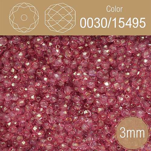 Korálky BROUŠENÉ 3mm. Barva 0030/15495 Průhledná vínová s pokovem. Balení 150Ks.