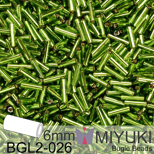 Korálky Miyuki Bugle Bead 6mm. Barva BGL2-026 Silverlined Olive. Balení 10g.