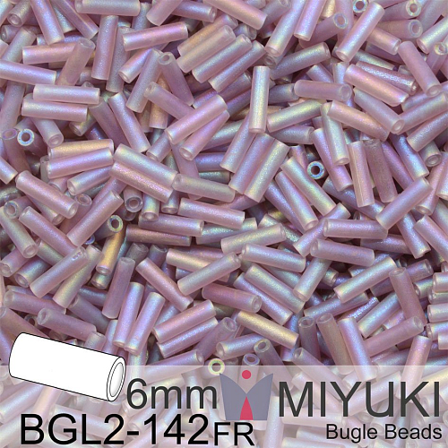 Korálky Miyuki Bugle Bead 6mm. Barva BGL2-142FR Matte Transparent Smoky Amethyst AB. Balení 10g.