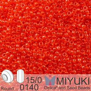 Korálky Miyuki Round 15/0. Barva 0140 Tr Red Orange. Balení 5g