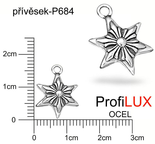 Přívěsek Chirurgická Ocel ozn-P684 HVĚZDA s ornamentem velikost 17x12mm. Řada přívěsků ProfiLUX