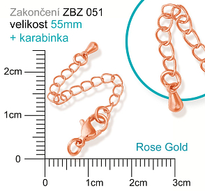 Zakončovací řetízek s KARABINKOU ozn. ZBZ 051. Barva (pokov) ROSE Gold.