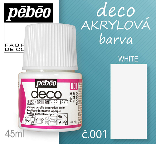 Barva AKRYLOVÁ lesk Pébeo DECO. Odstín č.001 White. Balení 45 ml.