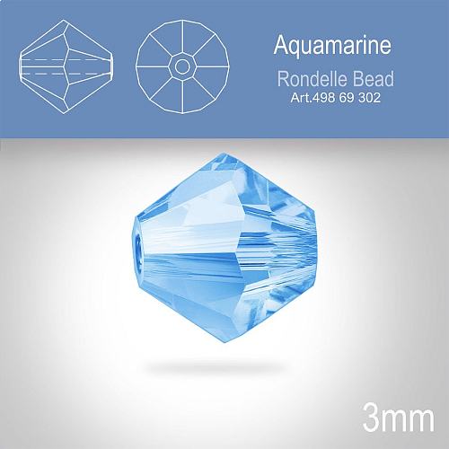 PRECIOSA Bicone (sluníčko) velikost 3mm. Barva AQUAMARINE. Balení 40ks