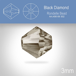 PRECIOSA Bicone (sluníčko) velikost 3mm. Barva BLACK DIAMOND . Balení 40ks