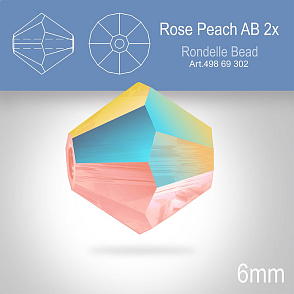 PRECIOSA Bicone MC BEAD (sluníčko) velikost 6mm. Barva ROSE PEACH AB 2x. Balení 18ks .