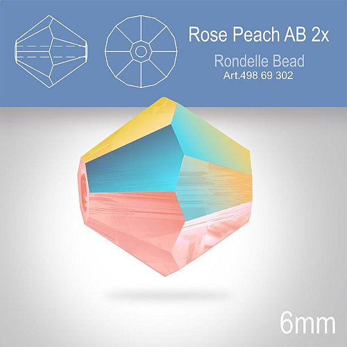 PRECIOSA Bicone MC BEAD (sluníčko) velikost 6mm. Barva ROSE PEACH AB 2x. Balení 18ks .