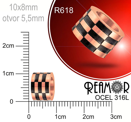 Korálek tvarovaný Reamor CHIRURGICKÁ OCEL ozn.-R618. Velikost 10x8mm otvor 5,5mm.