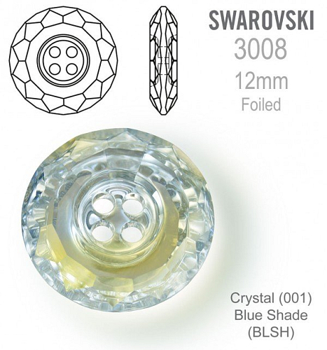 Swarovski 3008 Classic CB (4 Holes) velikost 12mm. Barva Crystal Blue Shade 