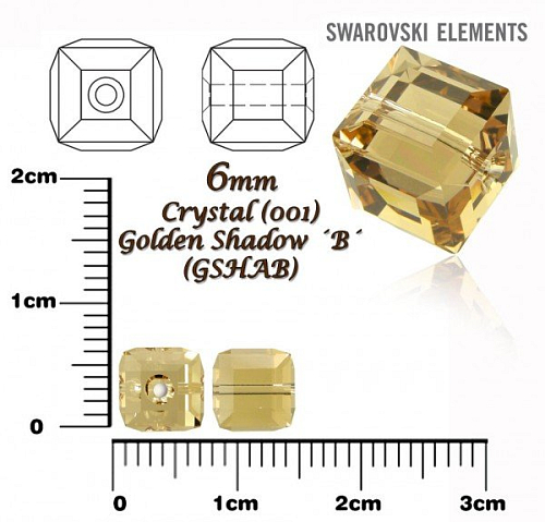 SWAROVSKI CUBE Beads 5601 barva CRYSTAL GOLDEN SHADOW ´B´velikost 6mm.