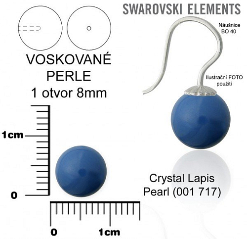 SWAROVSKI 5818 Voskované Perle 1otvor barva 717 CRYSTAL LAPIS PEARL velikost 8mm.