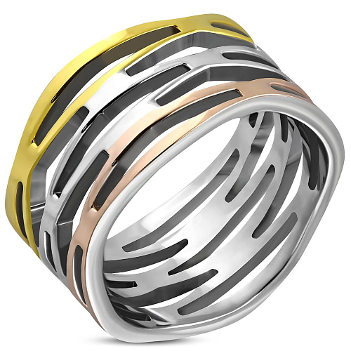 Ocelový prsten VRR 466 prsten třech barev s otvory jako vzorkem o velikosti 8
