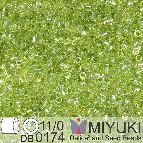 Korálky Miyuki Delica 11/0. Barva Tr Chartreuse AB DB0174. Balení 5g.