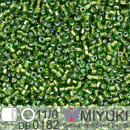 Korálky Miyuki Delica 11/0. Barva Silverlined Jade Green DB0182. Balení 5g.