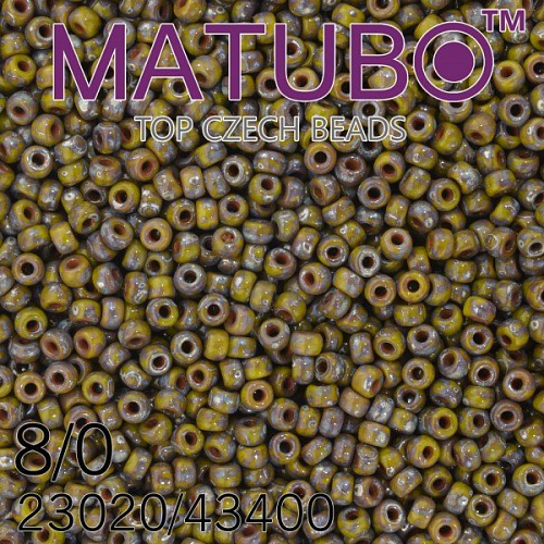 Korálky MATUBO™ mačkané rokajlové korálky. Velikost 8/0 (3,1mm). Barva 53410/43400 SYTÁ ZELENÁ dekor PICASSO. Balení 10g