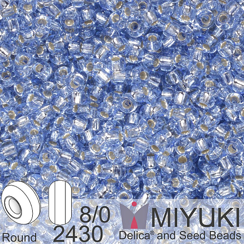 Korálky Miyuki Round 8/0. Barva 2430 Silverlined Light Sapphire. Balení 5g