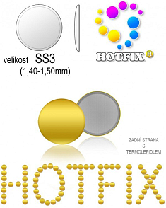 Kovové NAILHEAD HOTFIX nažehlovací polotovary. Velikost SS3 (1,40-1,50mm) Tl.0,6mm. Barva 002 ZLATÁ (lesklá ocelová). Balení 100Ks.