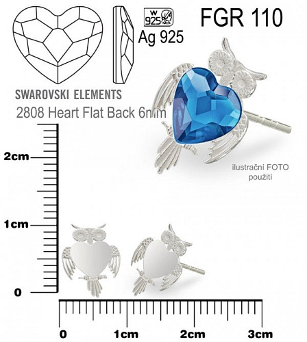 NÁUŠNICE puzeta na Swarovski 2808 Heart Flat Back 6mm ozn. FGR 110. Materiál STŘÍBRO AG925.váha 0,25g.