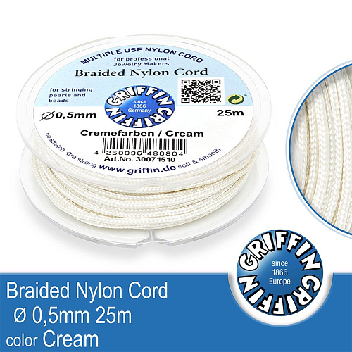 Braided NYLON (splétaná nit na náramky) GRIFFIN síla nitě 0,5mm cívka 25m. Barva Cream