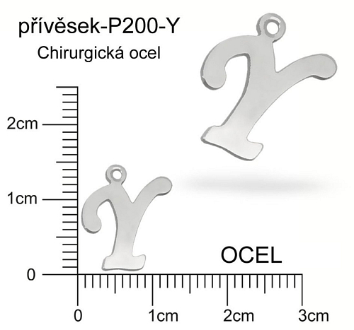 Přívěsek  písmeno Y CHIRURGICKÁ OCEL ozn.-P200-Y  velikost 14x10mm.