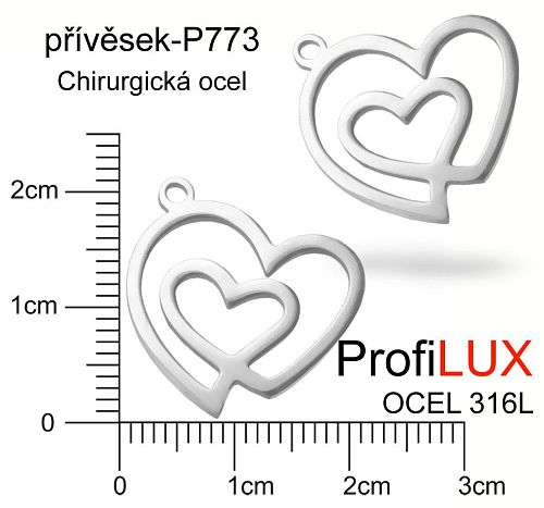 Přívěsek Chirurgická Ocel ozn-P773 SRDCE dvojité velikost  20x20mm. Řada přívěsků ProfiLUX