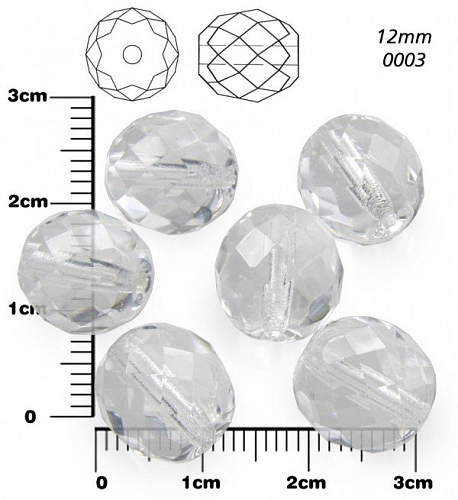 Korálky BROUŠENÉ 12mm. Barva 0003, Průhledná  transparentní. Balení 8Ks.