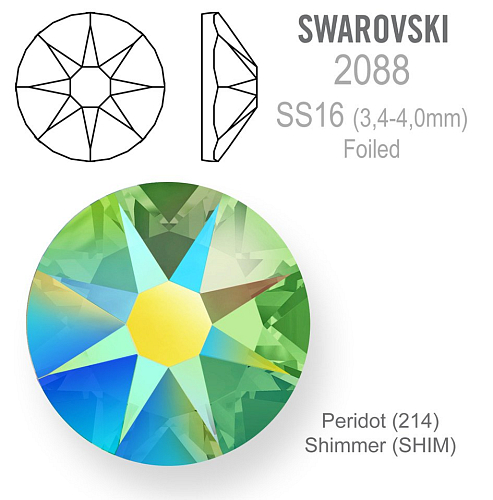 SWAROVSKI 2088 XIRIUS FOILED velikost SS16 barva Peridot Shimmer 