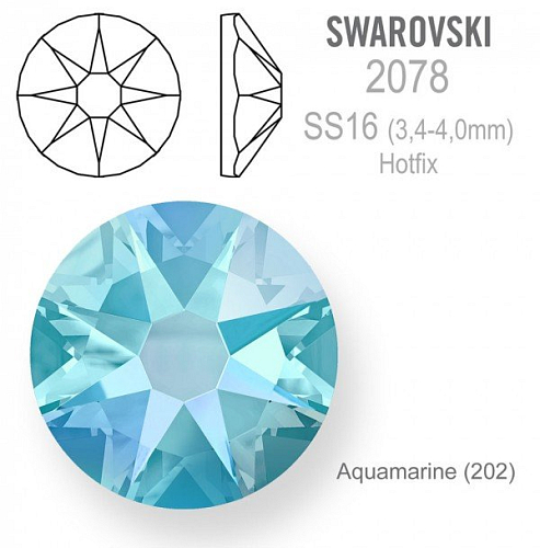 Swarovski xirius rose HOTFIX 2078 velikost SS16 barva Aquamarine 