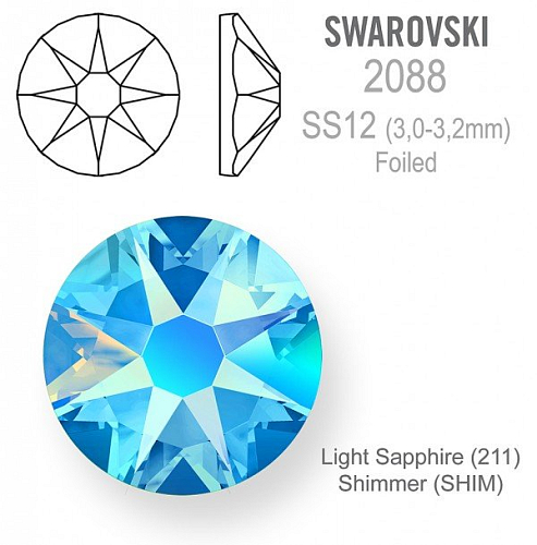SWAROVSKI 2088 XIRIUS FOILED velikost SS12 barva Light Sapphire Shimmer 