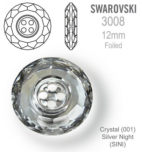 Swarovski 3008 Classic CB (4 Holes) velikost 12mm. Barva Crystal Silver Night 