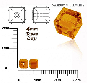 SWAROVSKI CUBE Beads 5601 barva TOPAZ velikost 4mm.