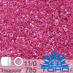 Korálky TOHO tvar TREASURE (válcové). Velikost 11/0. Barva 785 Hot Pink-Lined Crystal. Balení 5g.