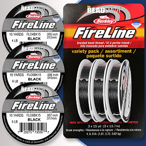 FIRELINE Berkley variety pack. Průměr 0,12mm / 0,15mm / , 0,17mm balení (15yards) 13,7m, barva BLACK.