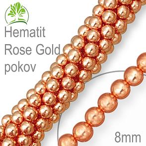 Korálky z minerálů Hematit Rose Gold pokovený. Velikost pr.8mm. Balení 10Ks.