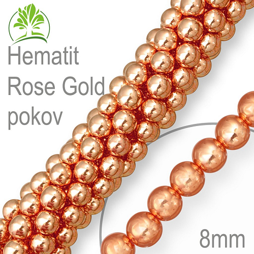 Korálky z minerálů Hematit Rose Gold pokovený. Velikost pr.8mm. Balení 10Ks.