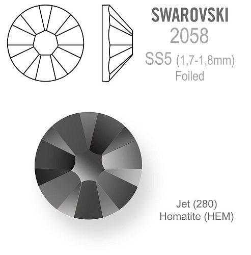 SWAROVSKI 2058 XILION FOILED velikost SS5 barva JET HEMATITE 