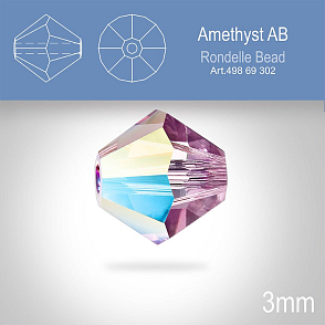 PRECIOSA Bicone (sluníčko) velikost 3mm. Barva AMETHYST Aurore Boreale. Balení 40ks .