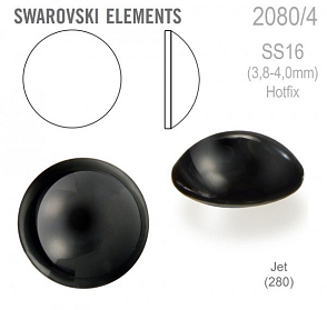 Swarovski 2080/4 Cabochon Round velikost SS16 barva Jet Hotfix